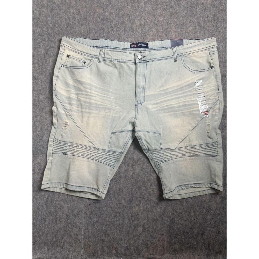 Phat Farm Stretch Jean Shorts Men's 44 Blue Denim Light Wash Mid Rise Distressed